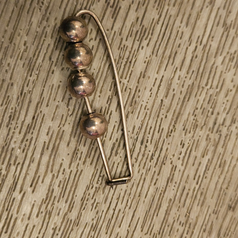 Vintage Sterling Silver Charm Hanger Holder Safety Pin w/ 4 silver metal Beads